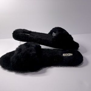 UGG Fluff Slide II Black Fur Lamb Slippers  (Women) US 12/UK10
